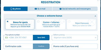 1xBet Registration Form