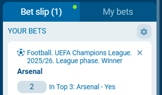 Create a bet slip at 1xBet Casino